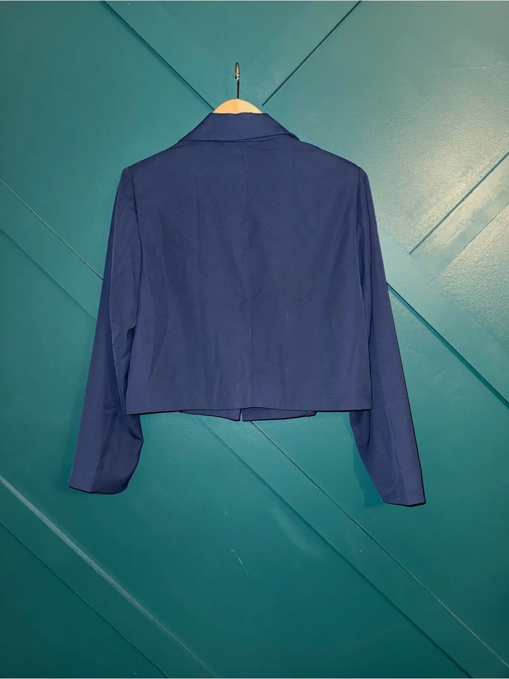 Cropped Double-Breasted Navy Blazer Jacket - Picture 3 of 5